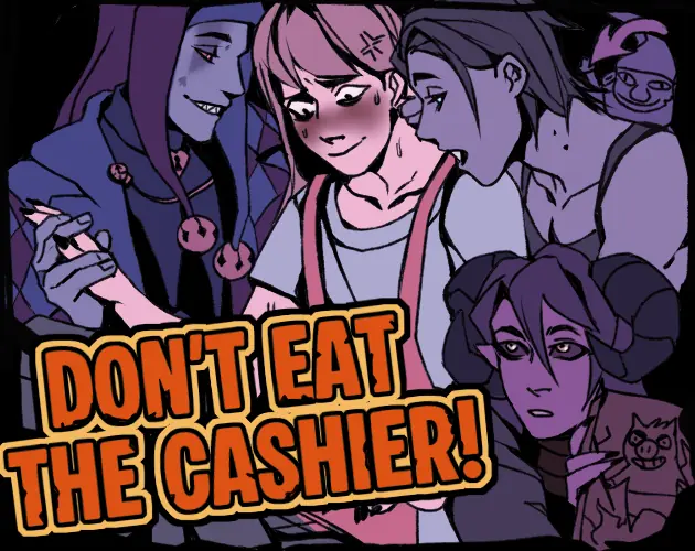 Monster customers surrounding the cashier in Don't Eat the Cashier