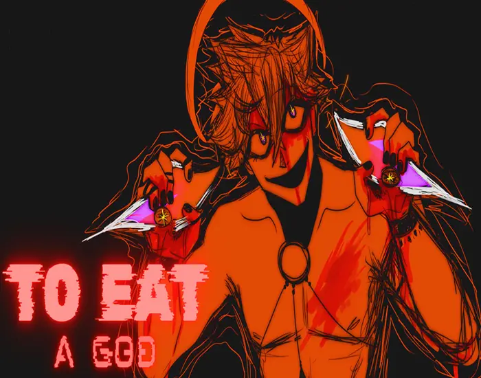 Red deity artwork for the meta horror game To Eat a God